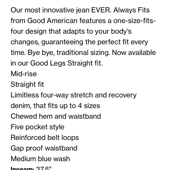 Good American Always Fits Straight Classic Blue Denim Jeans Size 6-12 Stretch - Picture 12 of 13